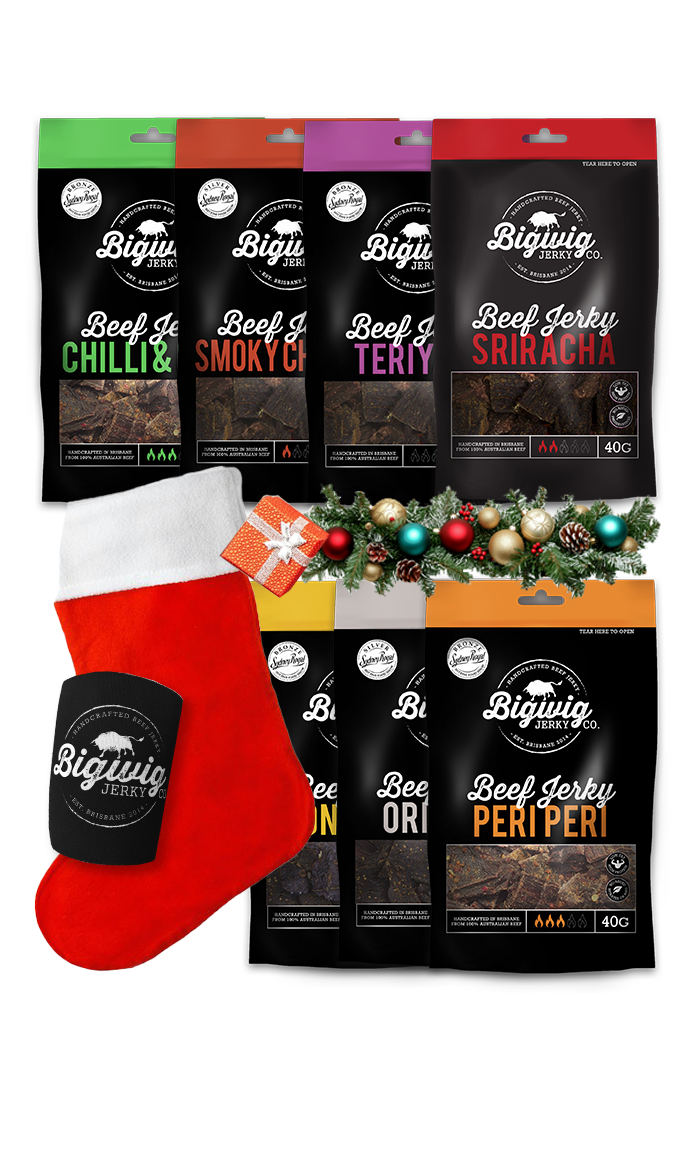 Christmas Bundle – 7 Jerky Packs + Stubby Cooler + Stocking